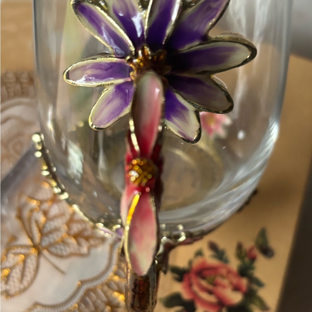 Purple and Pink Floral Glass Mug